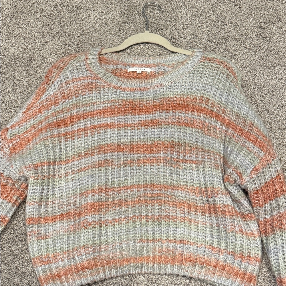 PacSun Orange and Gray Striped Sweater